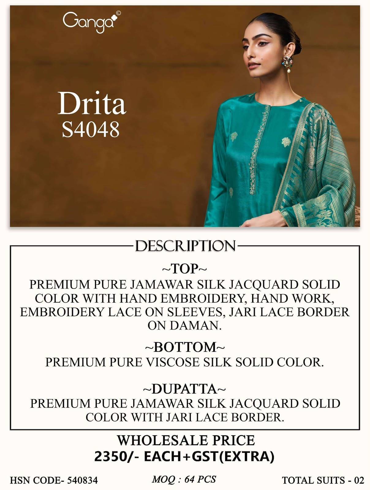 DRITA 4048 SERIES BY GANGA FASHION Beautiful Colourful JACOUARD Dresses At Wholesale Price